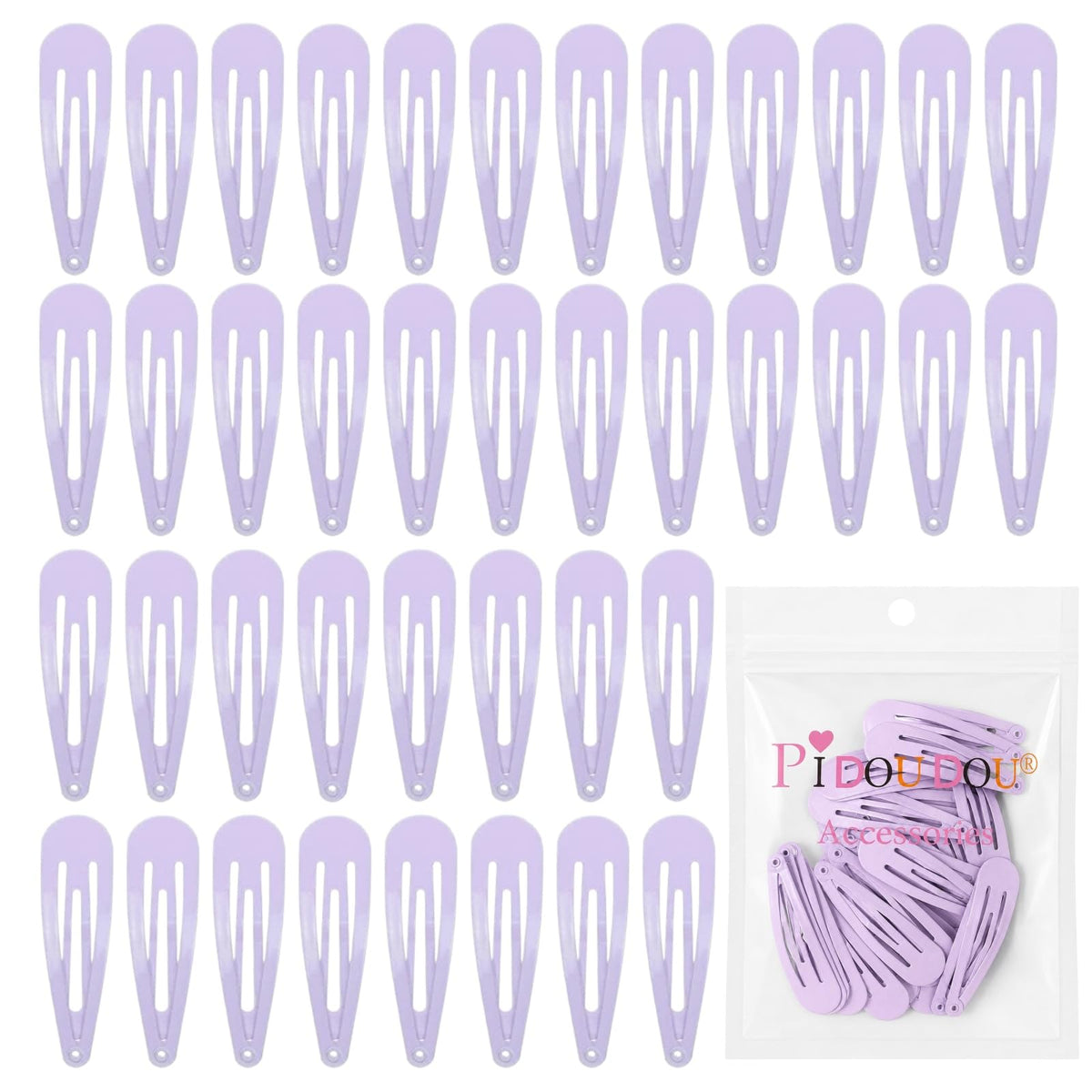 40 Pack Black 2 Inch Barrettes Women Metal Snap Hair Clips Accessories