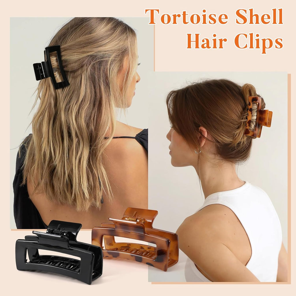 Auseibeely 6 Pack 4.1 Inch Large Claw Clips for Thick Hair, Big Tortoise Shell Claw Clip for women, Square Hair Clips for Thick/Long/Curly Hair, Strong Hold Non-slip Baseball Jaw Clip Accessories