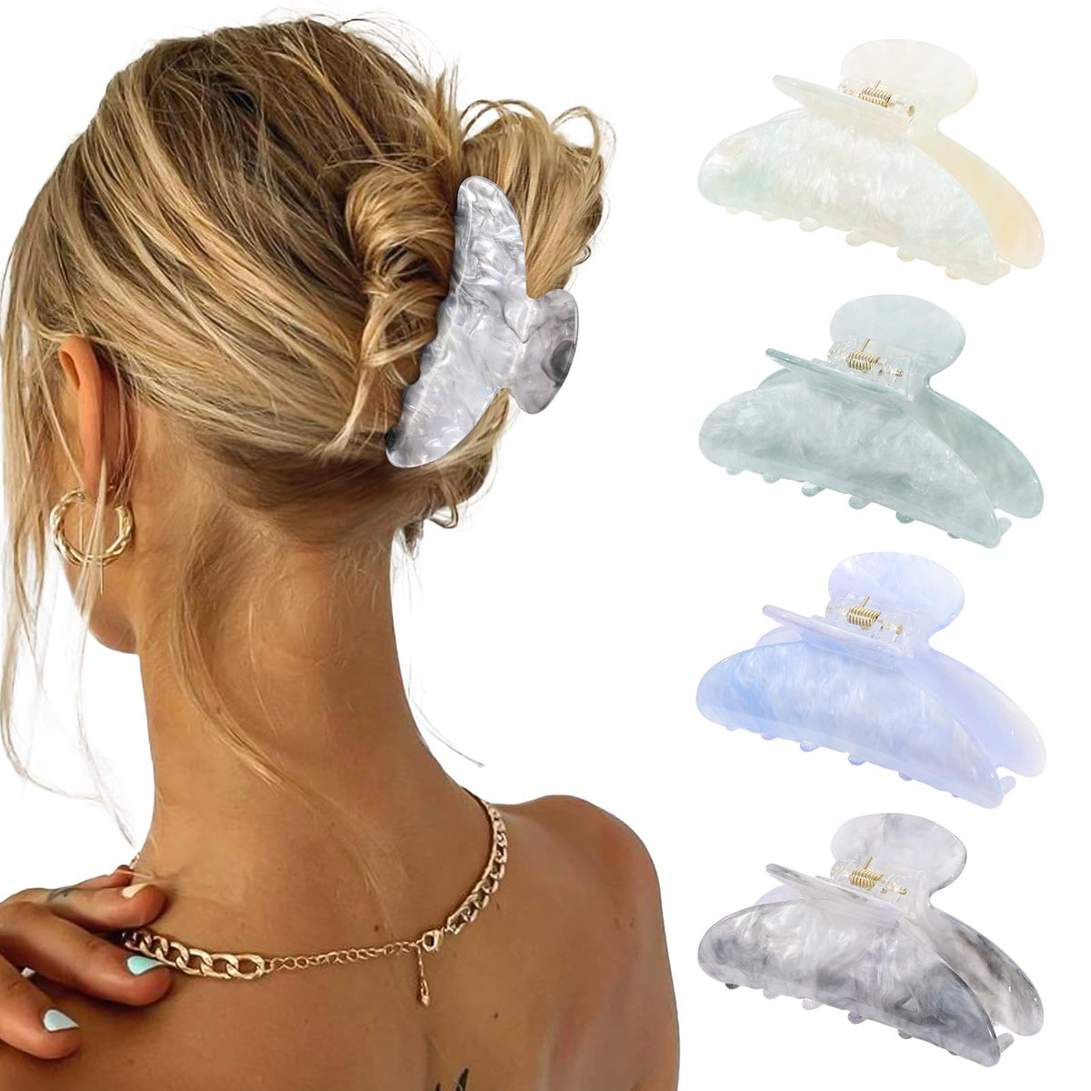 4 Pcs Claw Clips for Women Fine Thin Hair Strong Hold Acrylic Hair Clips