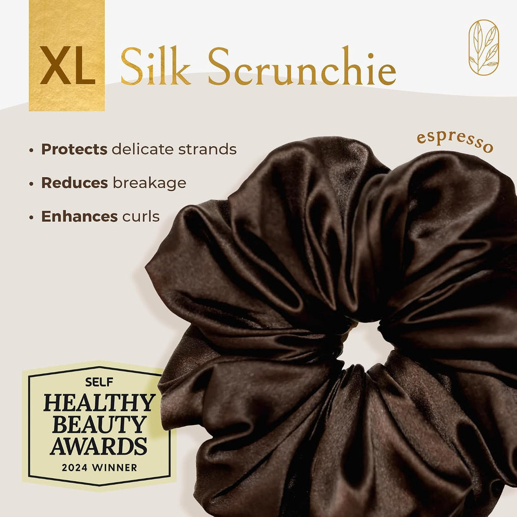 Oversized Mulberry Silk Scrunchies for Women – XL No-Damage Hair Ties for Curly, Thick & Thin Hair – Premium Hair Accessories – Black & Espresso Bundle – Ponytail Holders by Curlfriend