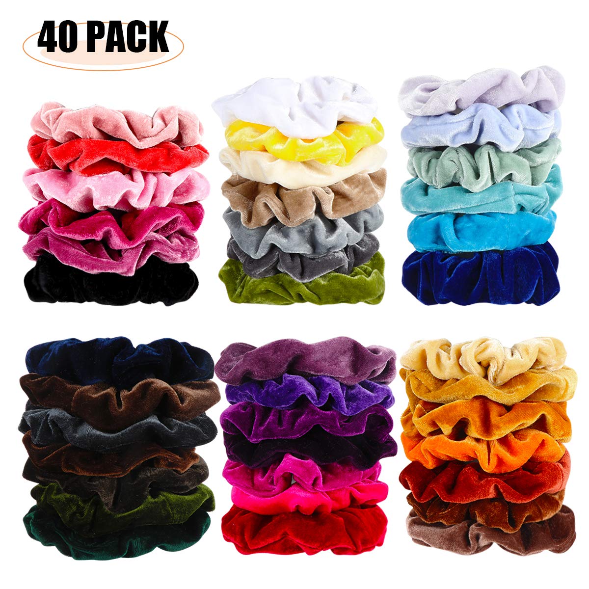 40 Pcs Hair Scrunchies Velvet Elastic Hair Bands Scrunchy Hair Ties Ropes Scrunchie for Women or Girls Hair Accessories - 40 Assorted Colors