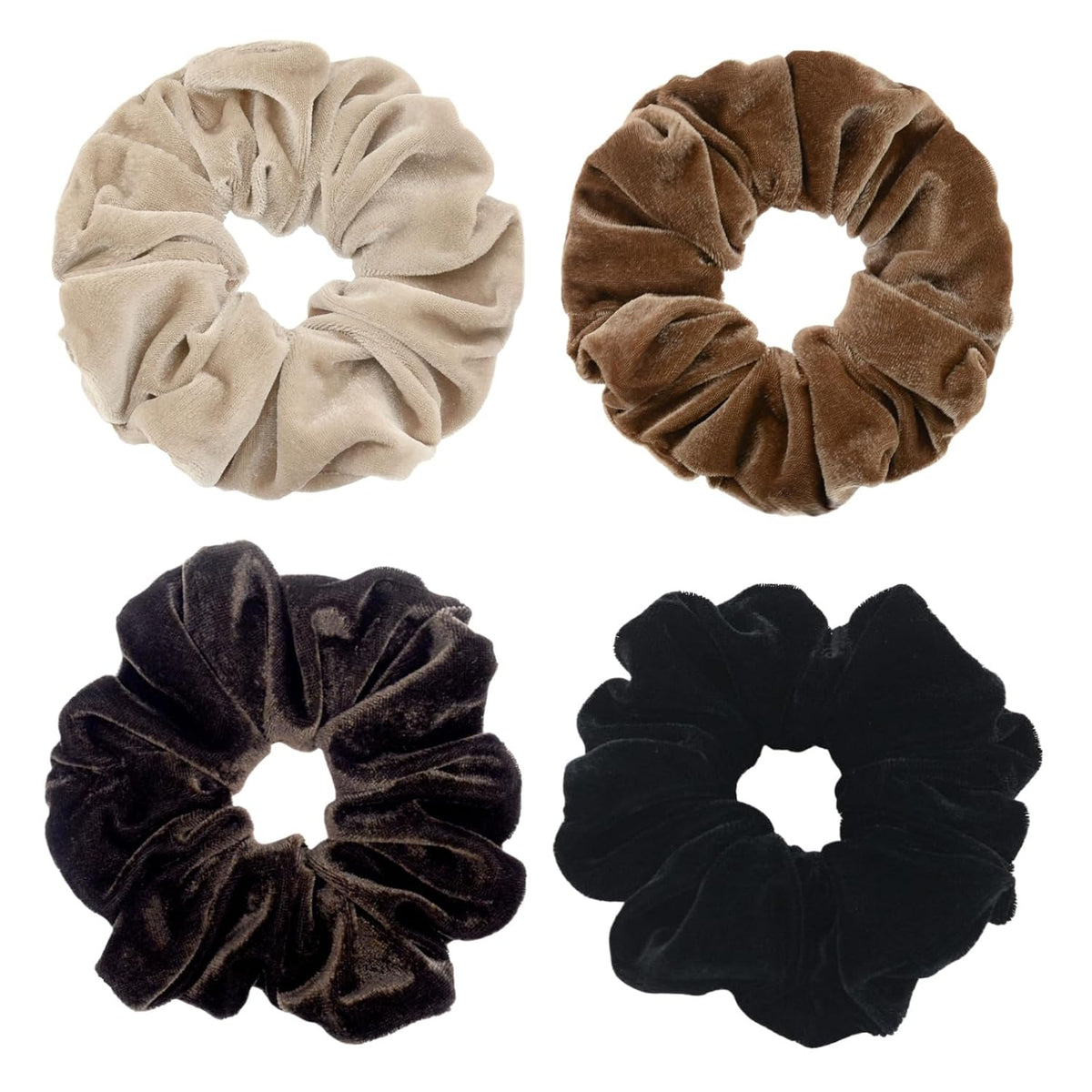 4 Pack Large Velvet Scrunchies for Women, Hair Scrunchies for Thick Long Hair No Damage Hair Ties for Women & Girls (Neutral Color)