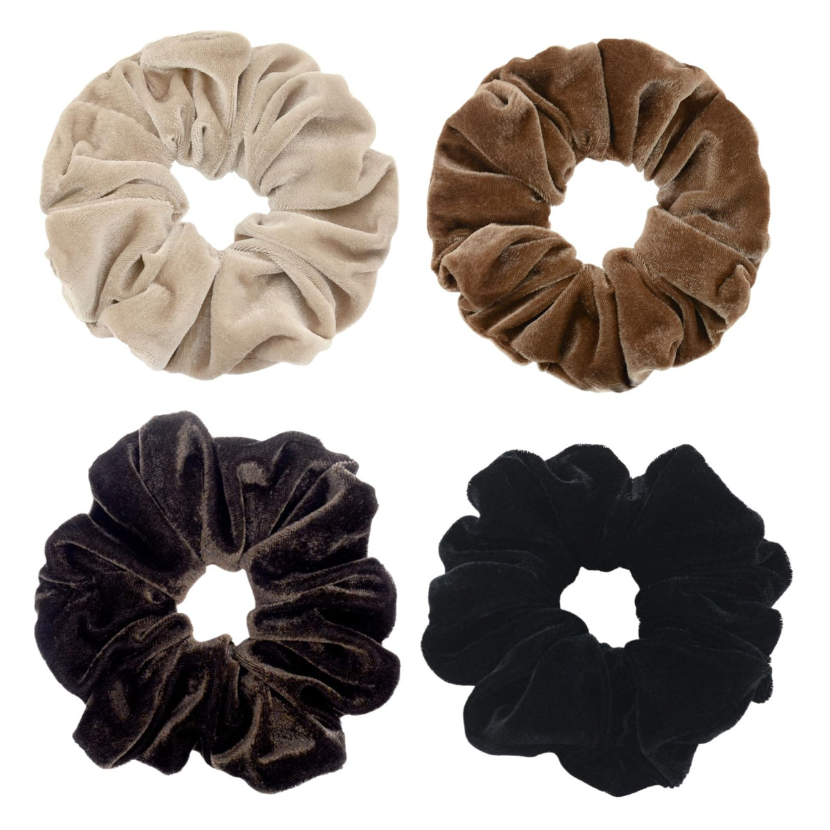 4 Pack Large Velvet Scrunchies for Women, Hair Scrunchies for Thick Long Hair No Damage Hair Ties for Women & Girls (Neutral Color)