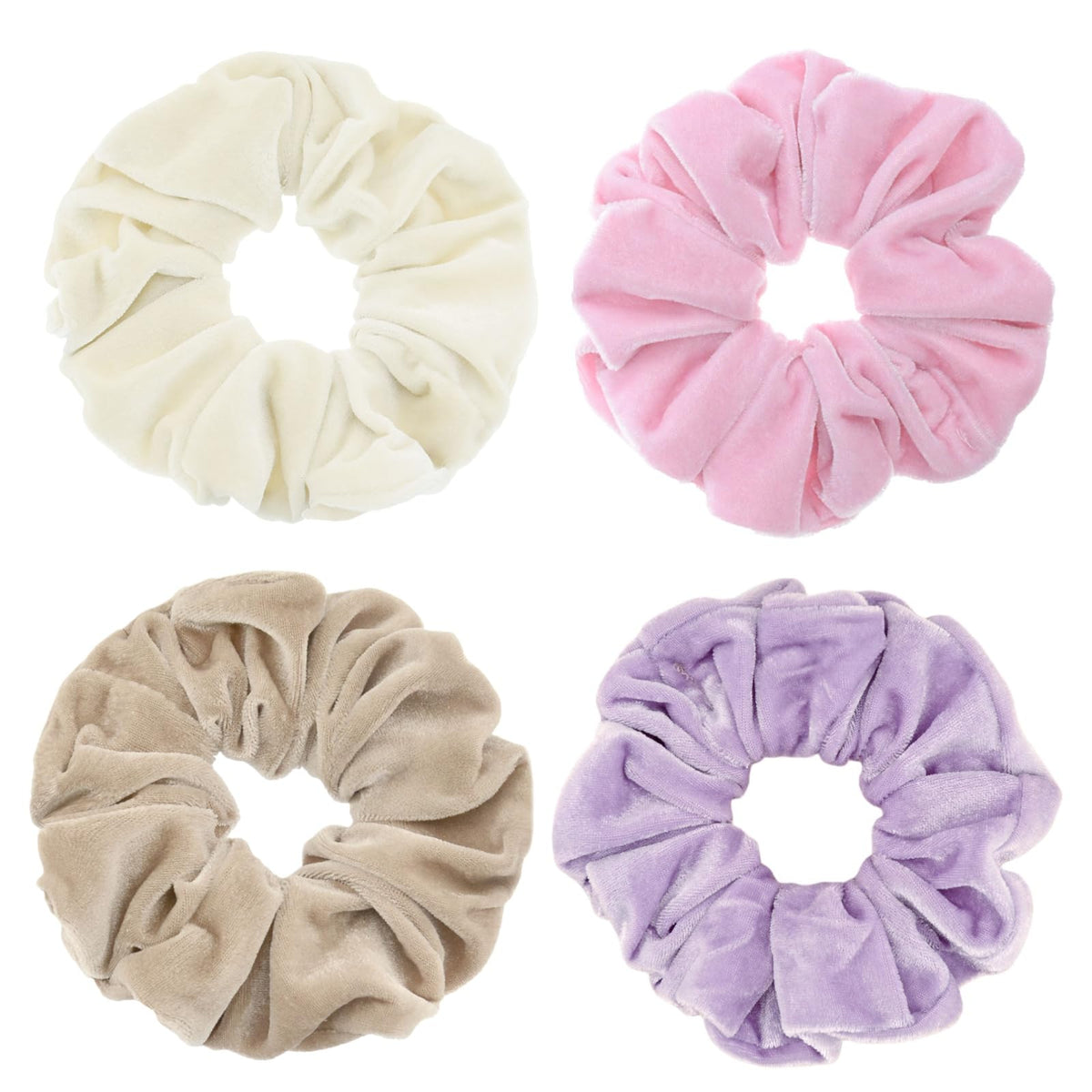 4 Pack Large Velvet Scrunchies for Women, Hair Scrunchies for Thick Long Hair No Damage Hair Ties for Women & Girls (Neutral Color)
