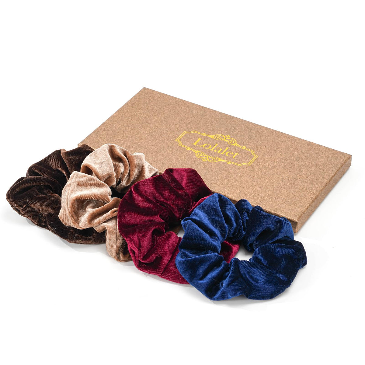 Lolalet Large Soft Velvet Scrunchies for Hair, Elastic Hair Bands Scrunchy for Women Girls, Ponytail Holder Hair Accessories Teens for Thick Curly Hair -4 Pack, Style A