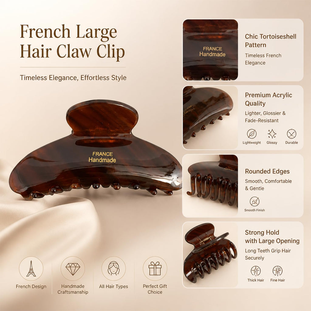 Caramel Tortoise Large Hair Claw Clips for Thick Hair Strong Hold Acrylic