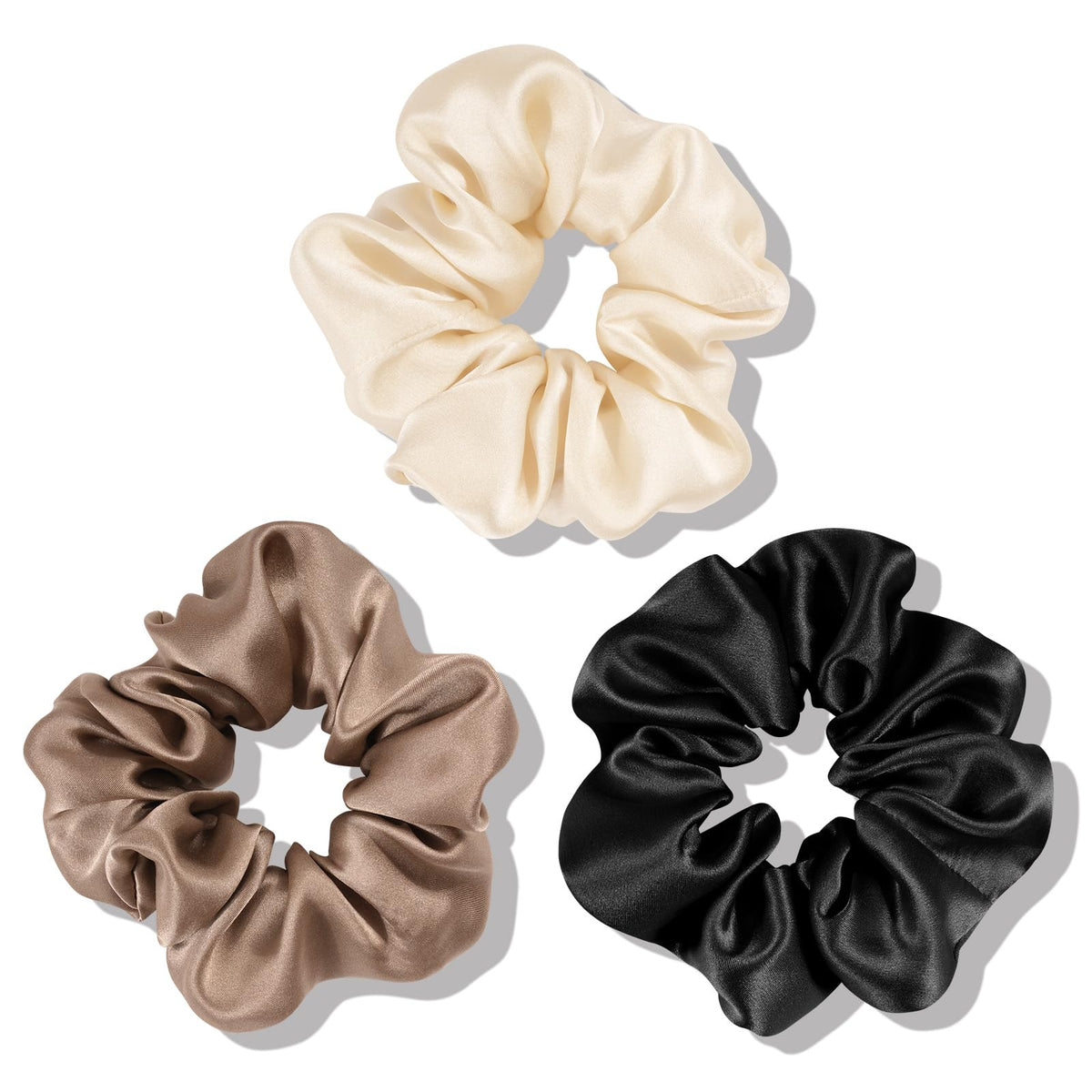 OLESILK 100% Mulberry Silk Scrunchies for Women, Hair Ties No Damage 3 Pack
