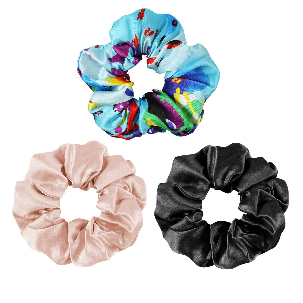 OLESILK 100% Mulberry Silk Scrunchies for Women, Hair Ties No Damage 3 Pack