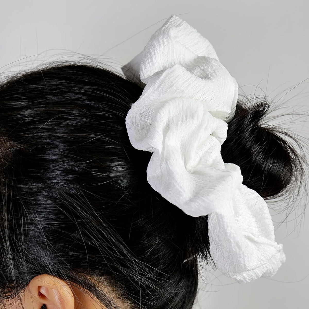 White Hair Scrunchies for Women 1pc Large Elastic Hair Ties Soft Hairbands for Thick Thin Hair, Big Ponytail Holders Hair Accessories for Girls, Party Daily Use