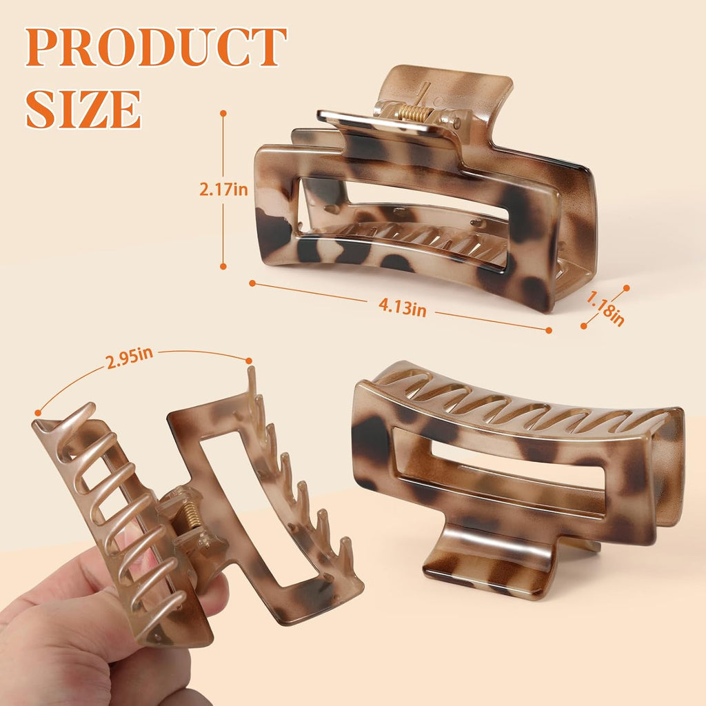 Auseibeely 6 Pack 4.1 Inch Large Claw Clips for Thick Hair, Big Tortoise Shell Claw Clip for women, Square Hair Clips for Thick/Long/Curly Hair, Strong Hold Non-slip Baseball Jaw Clip Accessories
