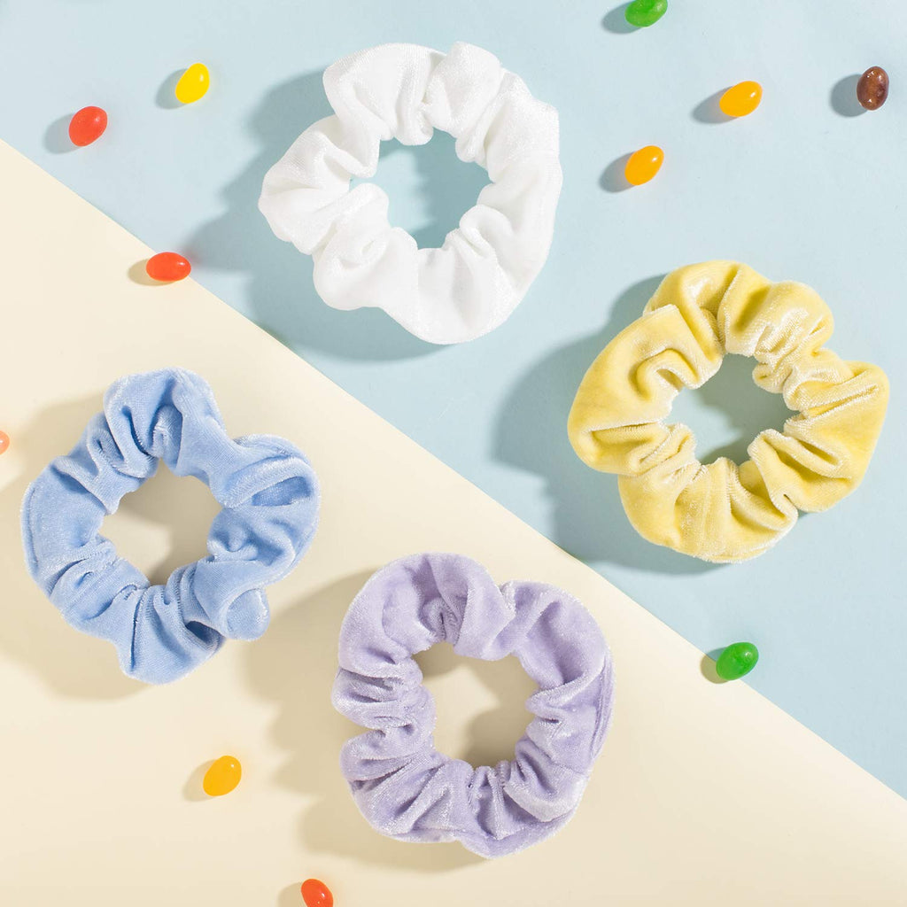 Whaline Pastel Hair Scrunchies Elastic Scrunchy Bobbles Velvet Hair Bands Boho Soft Hairs Ties Hairstyle Accessories for Girls Women (12 Colors)