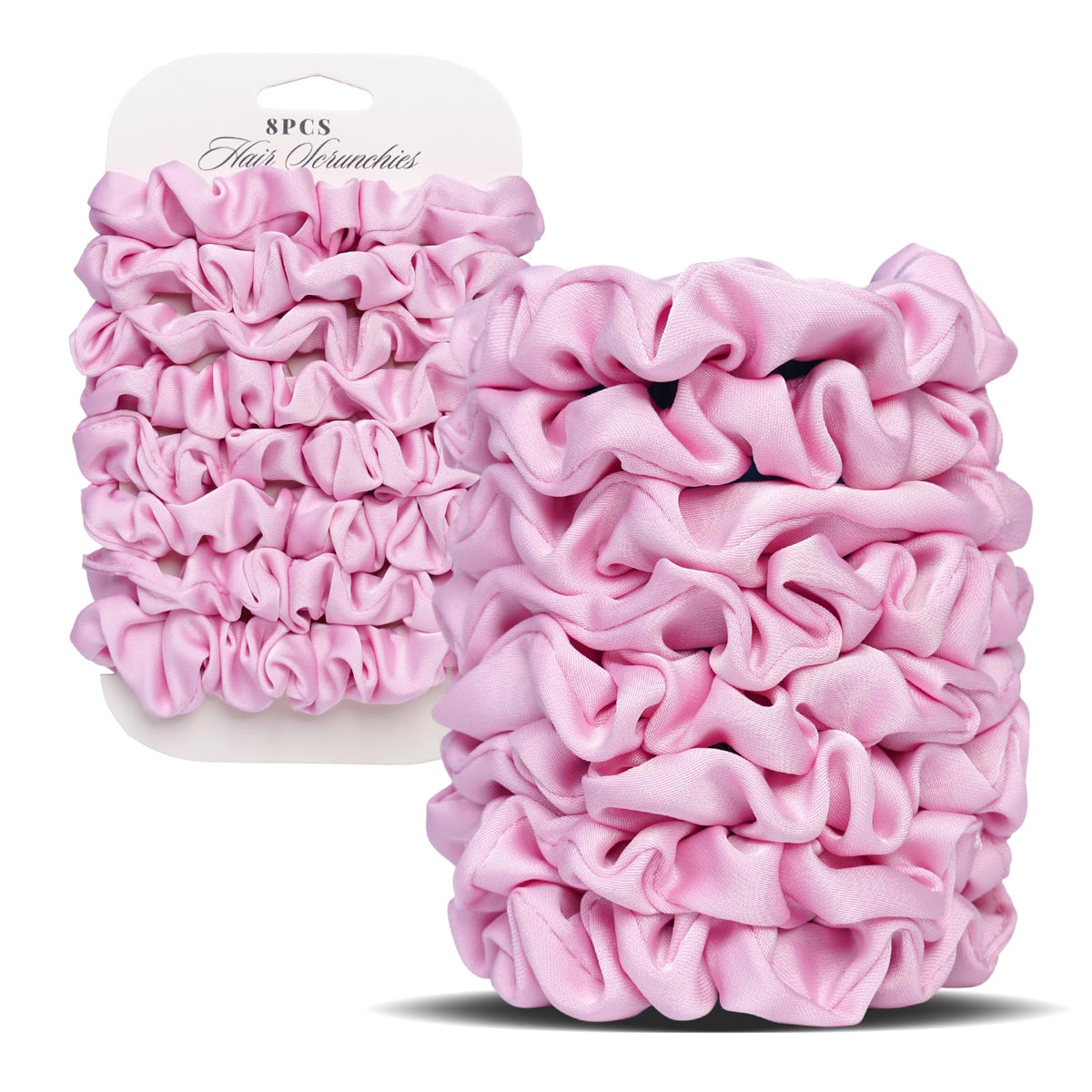 Satin Scrunchies for Women – 8PCS Black Silk Hair Ties – No Crease, Frizz-Free, Gentle Elastic Hair Bands for Thick & Thin Hair, Soft & Stylish Hair Accessories Gifts
