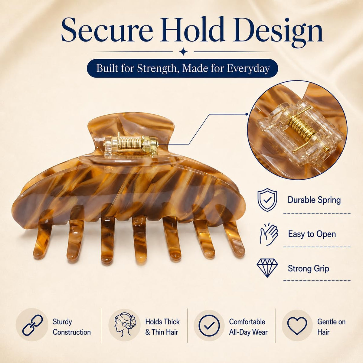 Large Claw Clip | All Styles | Acetate Secure Grip, Amber, 1 Pack