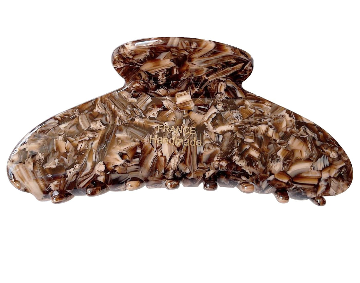 Wenlly large tortoise shell claw clip, 4.1 Inch cellulose acetate hair claw clips, marble non-slip strong hair hold barrettes for women and girls, brown