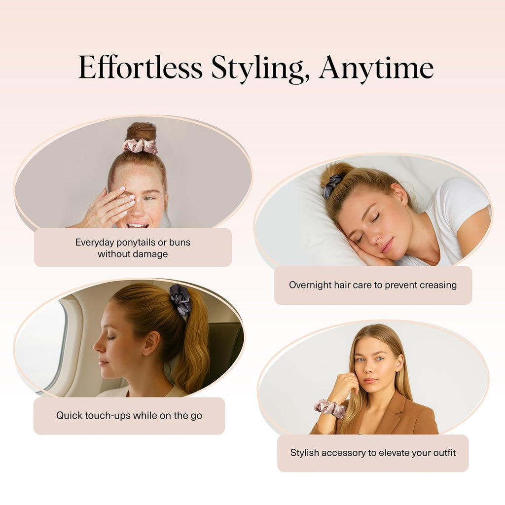 Kitsch Pillow Satin Scrunchies for Women -Blush/Charcoal, 2pcs
