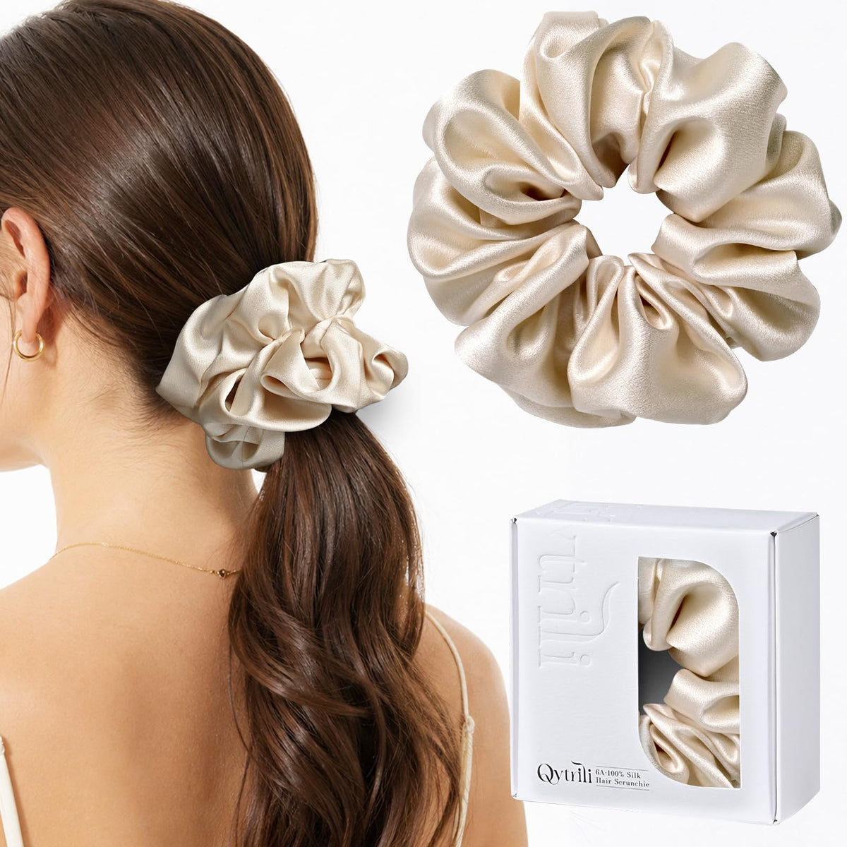 100% Mulberry Silk Scrunchie for Women, 30 Momme 6A, 2-Inch Wide