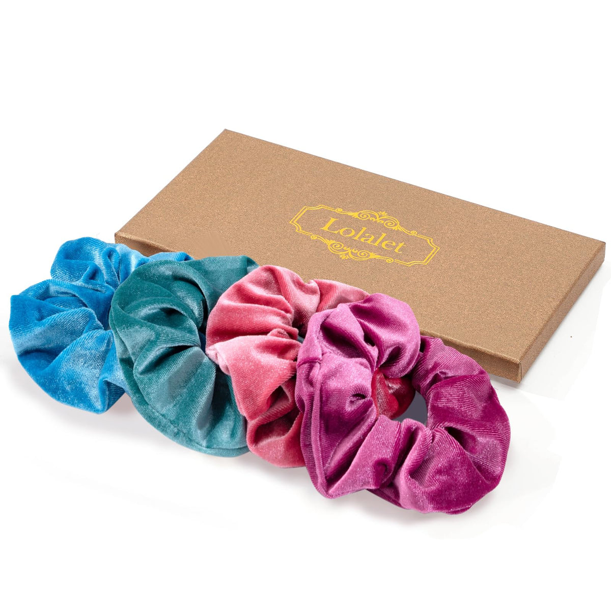 Lolalet Large Soft Velvet Scrunchies for Hair, Elastic Hair Bands Scrunchy for Women Girls, Ponytail Holder Hair Accessories Teens for Thick Curly Hair -4 Pack, Style A