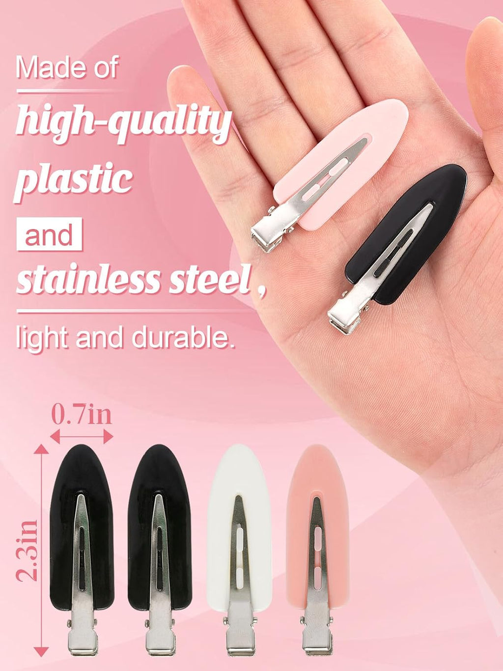 8Pcs Creaseless Hair Clips for Women Styling, 4 Black, 2 White, 2 Pink