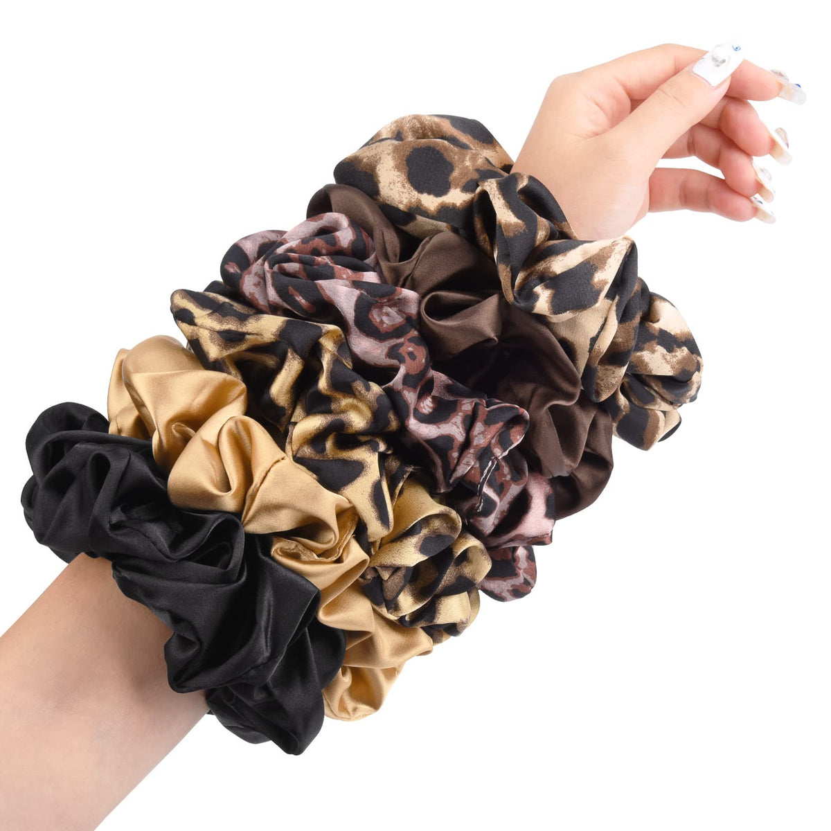 Black Big Scrunchies for Women 6.3Inches Large Scrunchie Satin Oversized Silk Thick Elastic Hair Ties Jumbo Hair Scrunchies 6 Pack (Black)