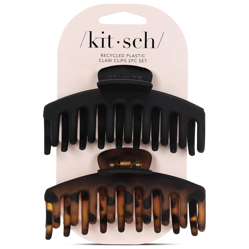 Kitsch Large Hair Clips For Women - Black & Tortoise, 2pcs