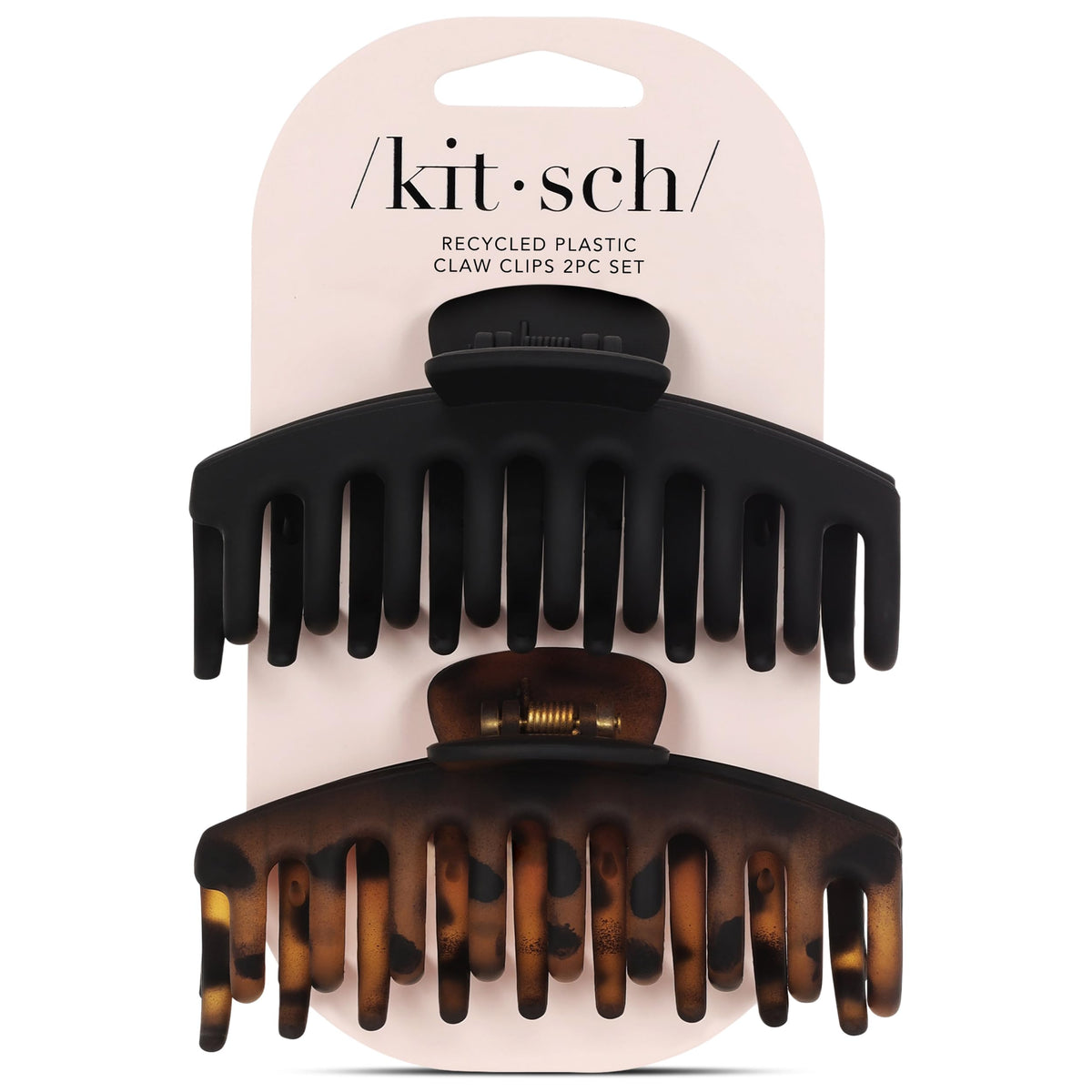 Kitsch Medium Puffy Claw Clips for Women - Black & Tort, 2pcs