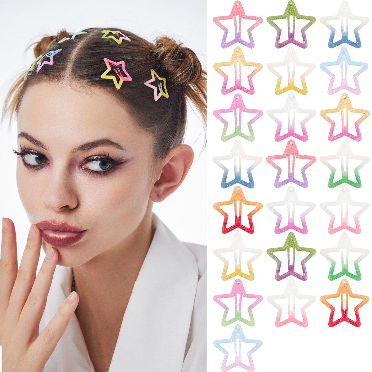SAOROPEB Star Hair Clips 2000s Y2K Hair Accessories-15 PCS 1.57"-Gold