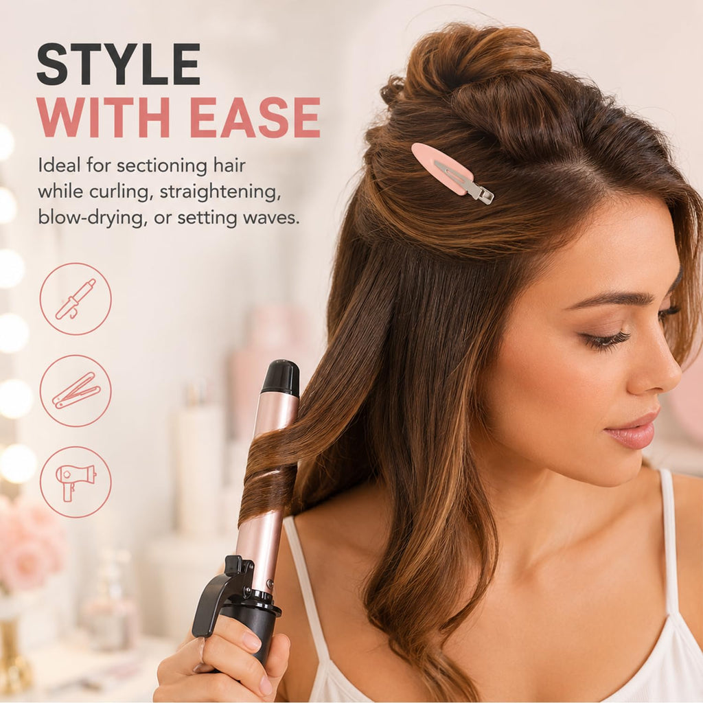 10Pcs No Bend Hair Clips, Pink No Crease Seamless Flat Clips for Women Girls, Creaseless Makeup Hair Clips for Styling, Face Washing, Bangs and Salon Hairstyle