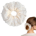 Dimeho White Scrunchies for Women Large Lace Scrunchies Elastic Hair Ties No Damage Double Layer Hair Bands (white)