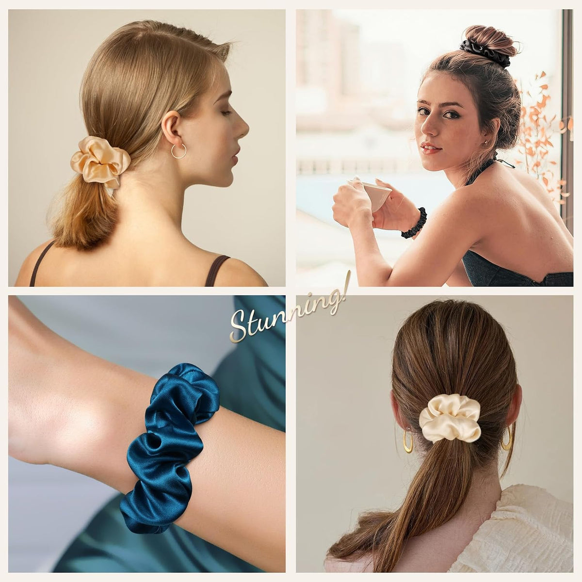 LULUSILK Silk Scrunchies for Hair Sleep, 100% Real Mulberry Silk, No Damage Hair Ties for Women and Girls, Classic Black, Pack of 3