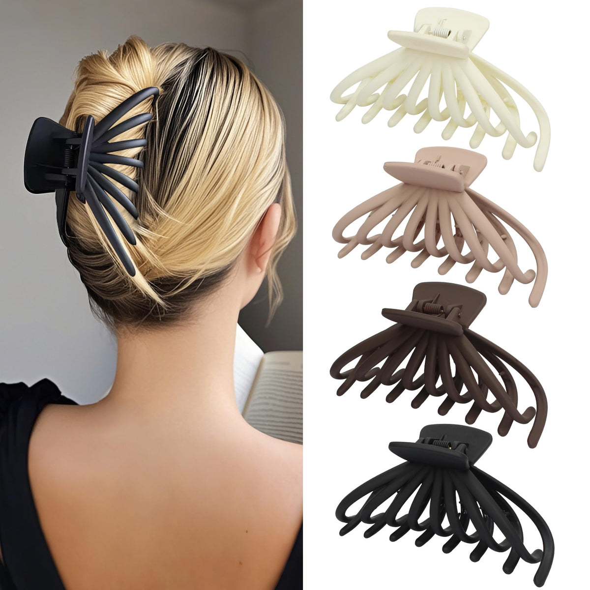 Big Hair Claw Clips - Butterfly Hair Accessories for Women and Girls with Long, Thick Hair - Large 5.1 Jelly Clips, 4 Pcs, Mother's Day Gifts