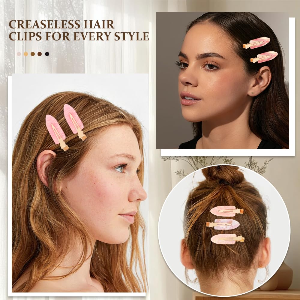 Creaseless Flat Hair Clips No Crease for Women, Non‑Slip No‑Bend Styling Clips for Makeup, Pink, 12 PCS