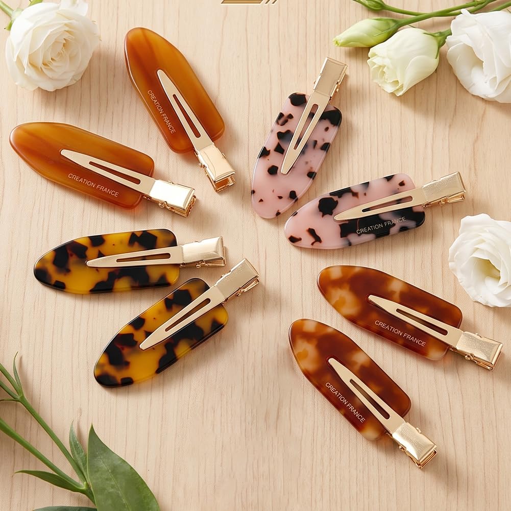 8 Pcs No Crease Hair Clips – Creaseless Flat Clips for Makeup and Styling, Gold Metal Handles No Bend Design, Holds Bangs During Skin Care, Daily Styling & Getting Ready-Pink,Blue,Yellow,Purple