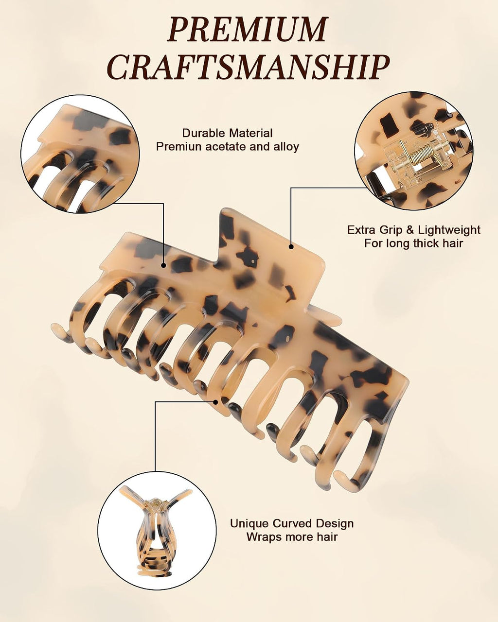 Molans Acetate Claw Clips for Women, 4.3" Tortoise Clamp for ThinThick Hair