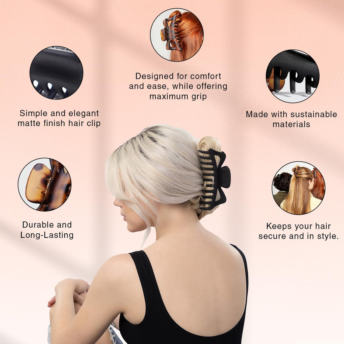 Kitsch 5 Inch Large Claw Clips for Thick and Long Hair - Black & Tort, 2pcs