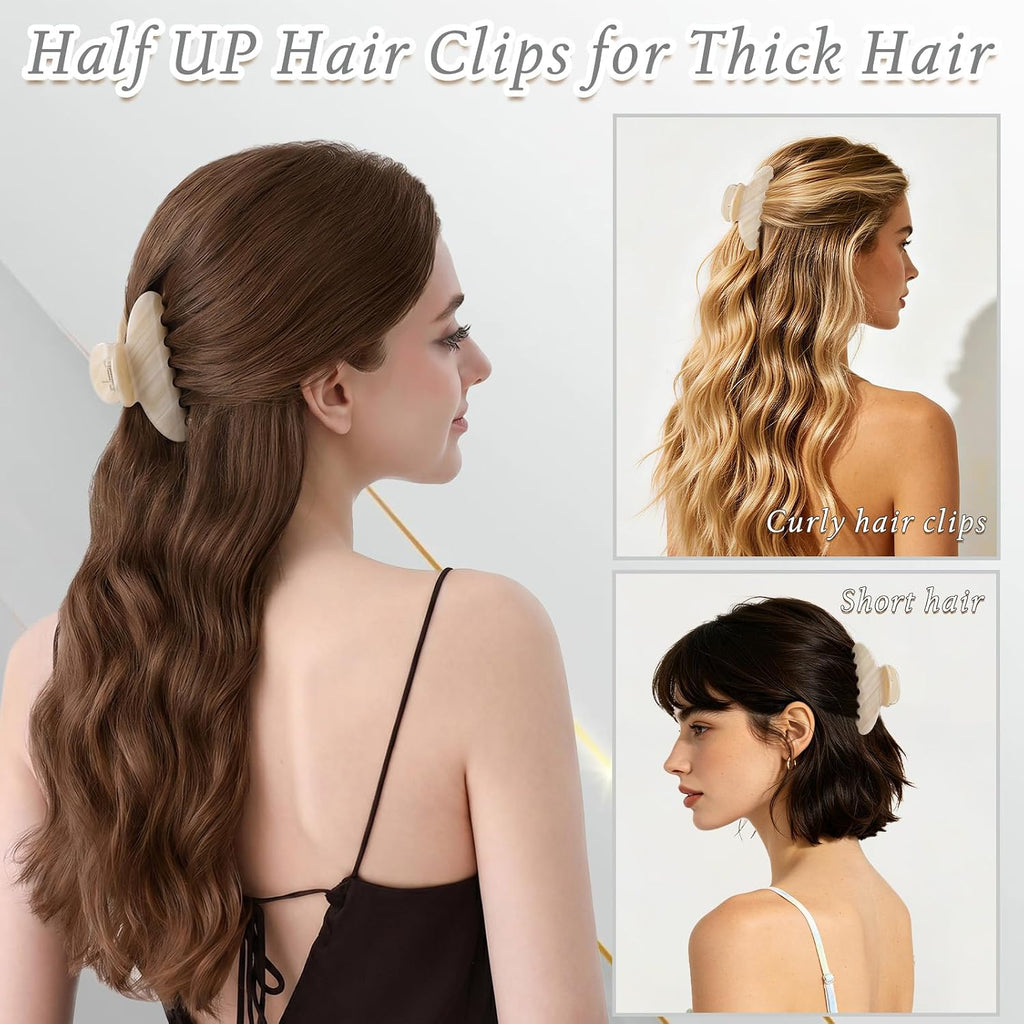 4.3 Inch Large Claw Clip for Thin Hair & Thick Half Ups, Cute Acetate French Hair Clips for Women, Non-Slip Secure Updos & Chic Daily Styles, Cream White