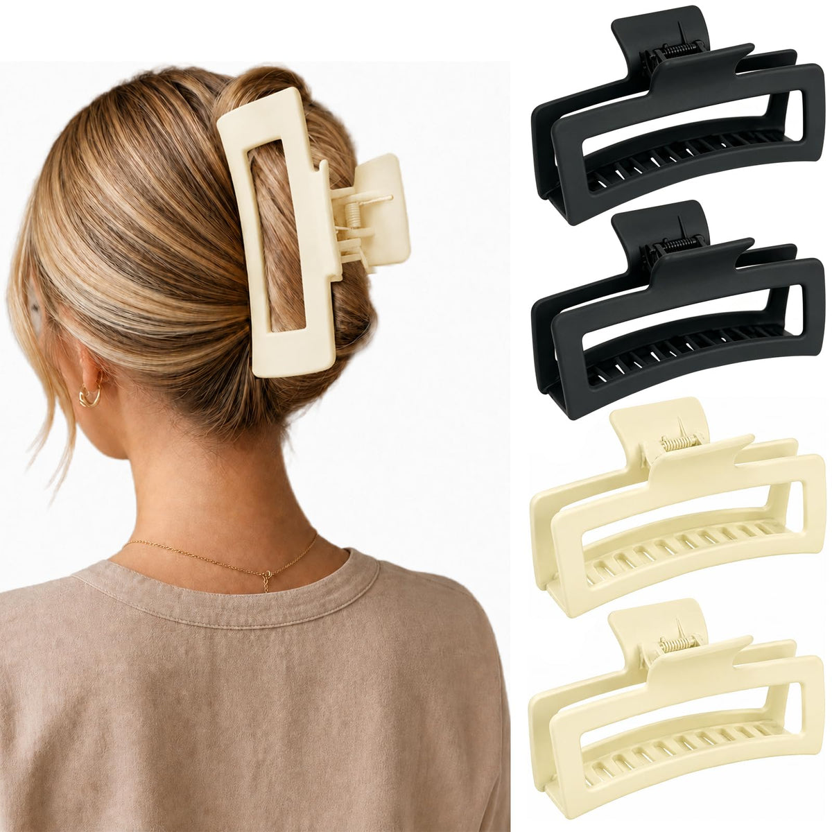 5 Inch XL Jumbo Large Claw Clips, 4-Pack Oversized Rectangle Big Hair Clips for Women, Non-Slip Dark & Light Leopard