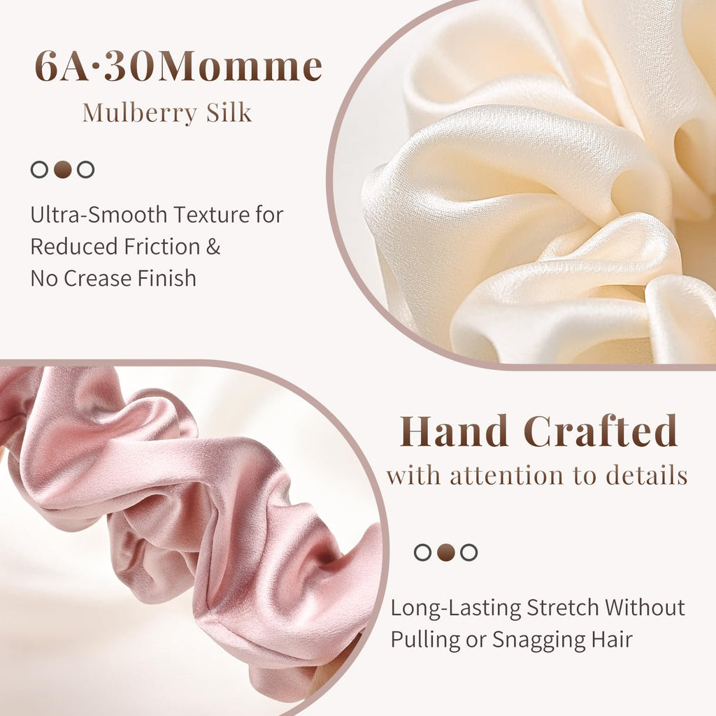100% Mulberry Silk Scrunchie for Women, 30 Momme 6A, 2-Inch Wide