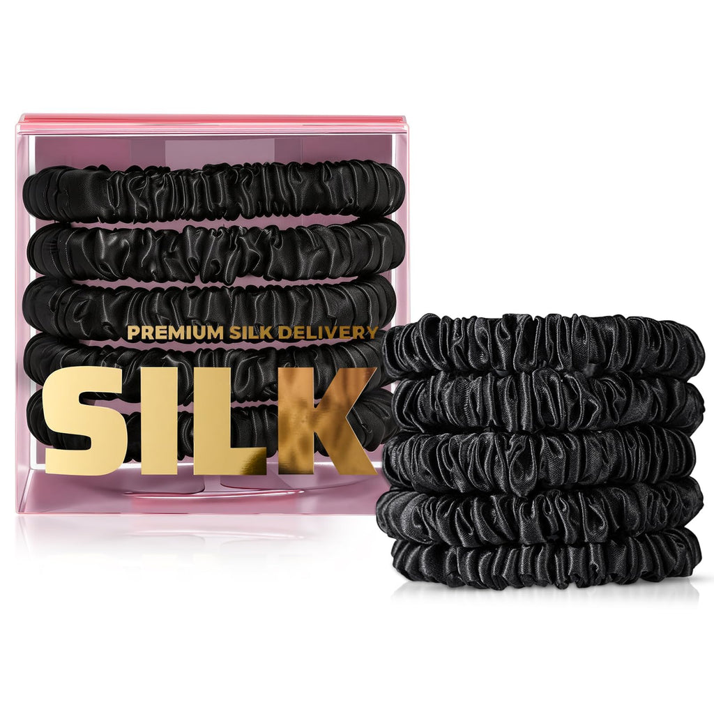 PILAVA Large Mulberry Silk Scrunchies, 3 Pack White Pink Gold | Gift Set
