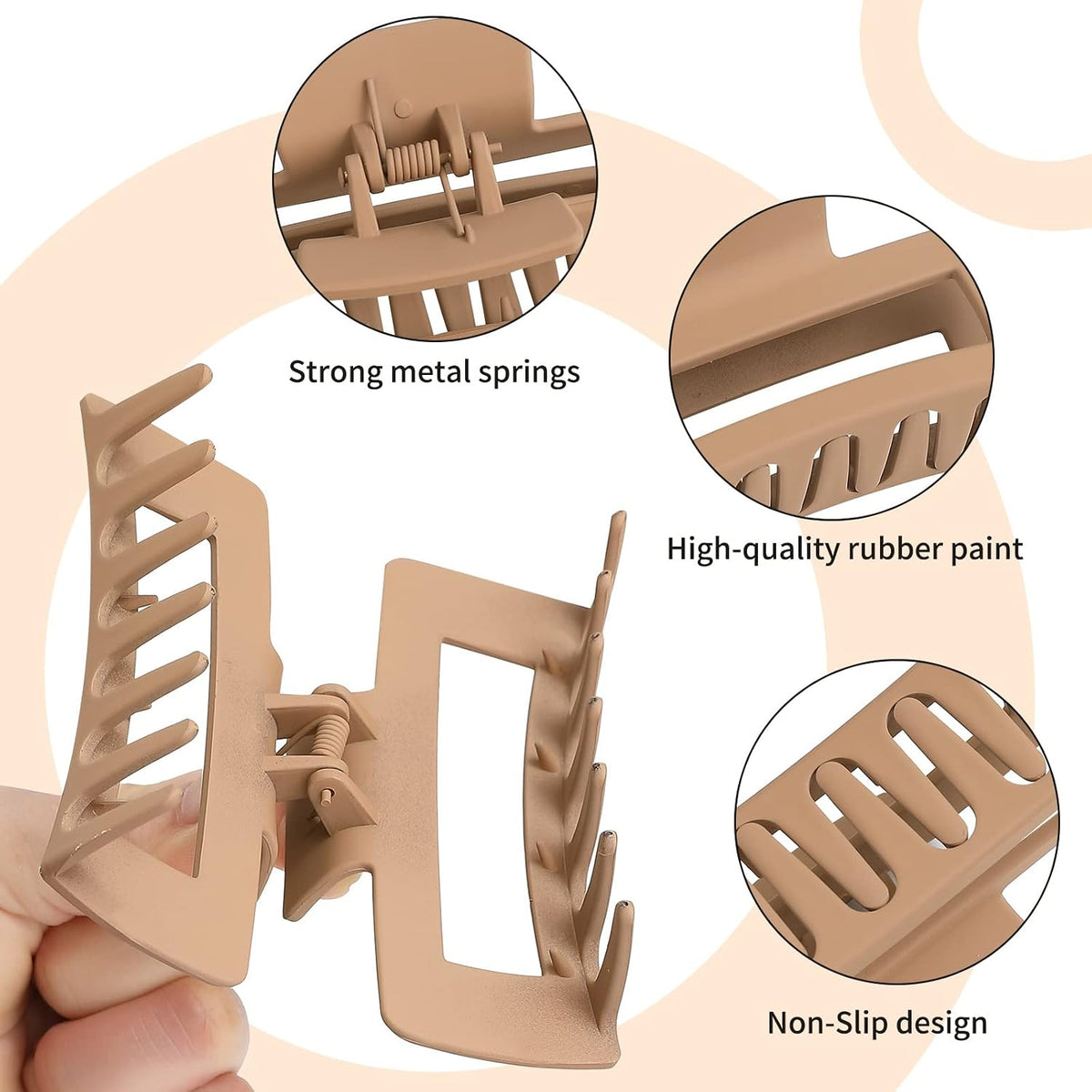 Sisiaipu 4 Inch Big Hair Claw Clips 6 Pcs Large Claw for Thick Hair Square Hair Clips for Women Rectangle Hair Clips Nonslip Acrylic Banana Jaw Clips Hair Accessories for Girls (Amber)