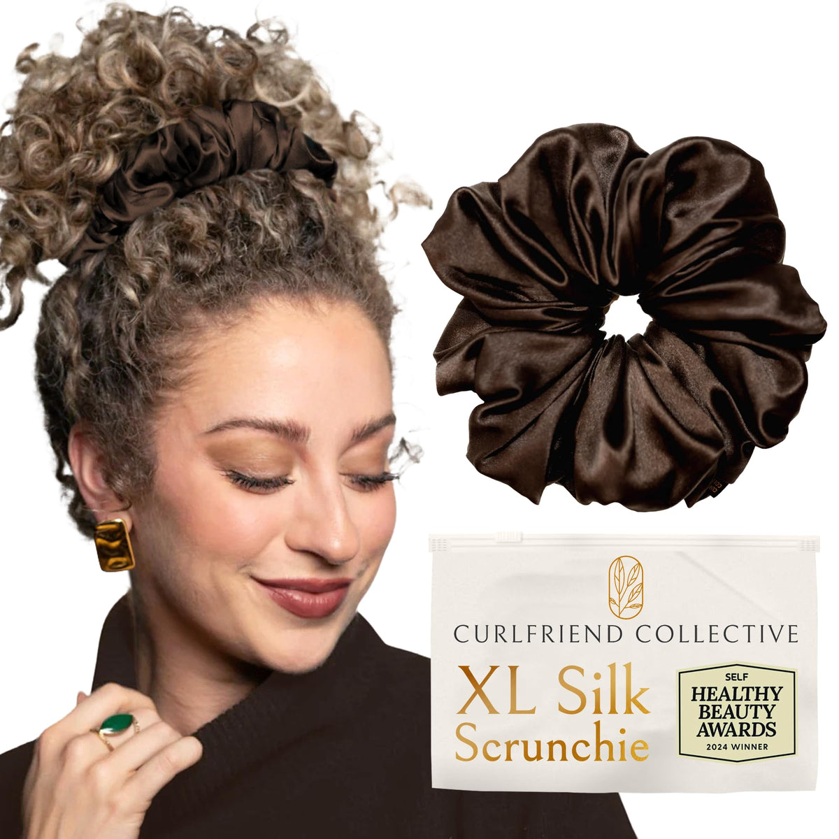 Curlfriend Oversized Mulberry Silk Scrunchies for Women, XL, Hot Pink Peony