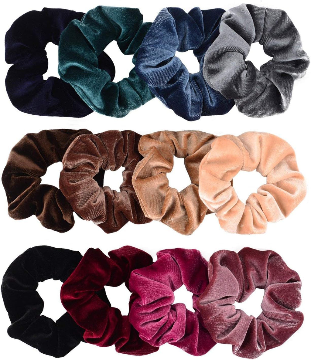 Whaline 12 Pack Velvet Hair Scrunchies for Women, 12 Colors