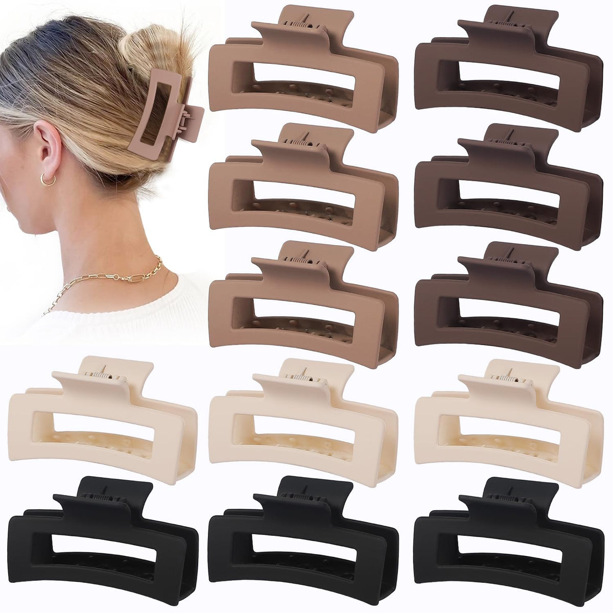 Sisiaipu 12 Pcs Medium Hair Clips, 3.5 Inch, Colorful - Hair Clips for Thick and Thin Hair, Square Claw Clips, Jaw Clips, Bulk Hair Accessories for Women and Girls
