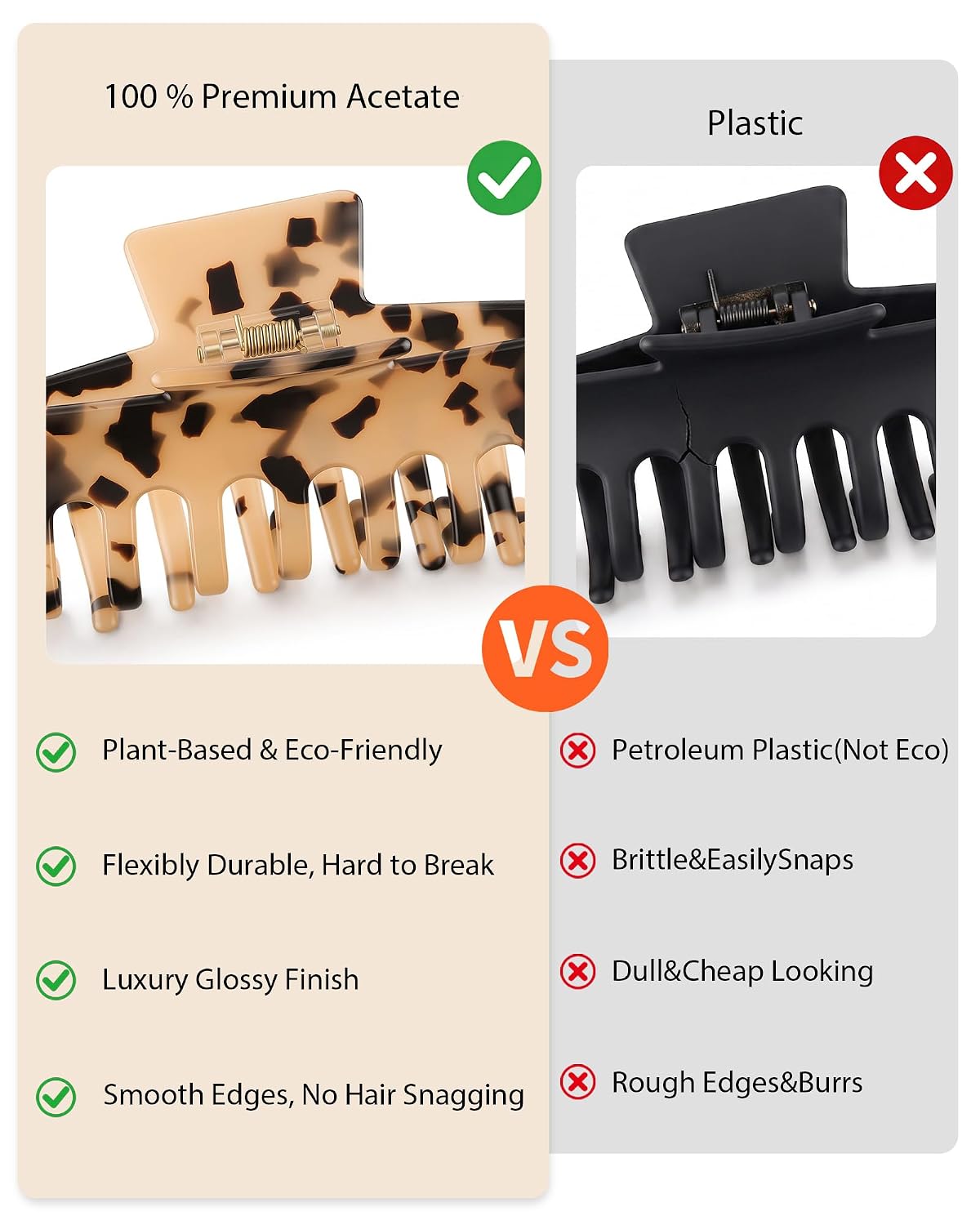 Molans Acetate Claw Clips for Women, 4.3" Tortoise Clamp for ThinThick Hair