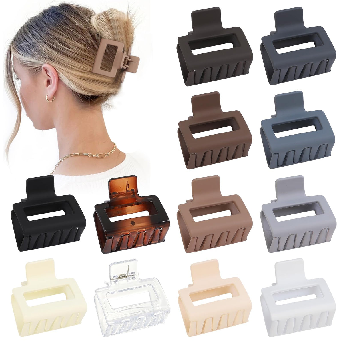 Sisiaipu 2 Inch Medium Hair Claw Clips 12 Pcs Square Hair Clips for Thin Hair Matte Nonslip Acrylic Banana Jaw Clips Bulk Hair Accessories for women and Girls - Colorful