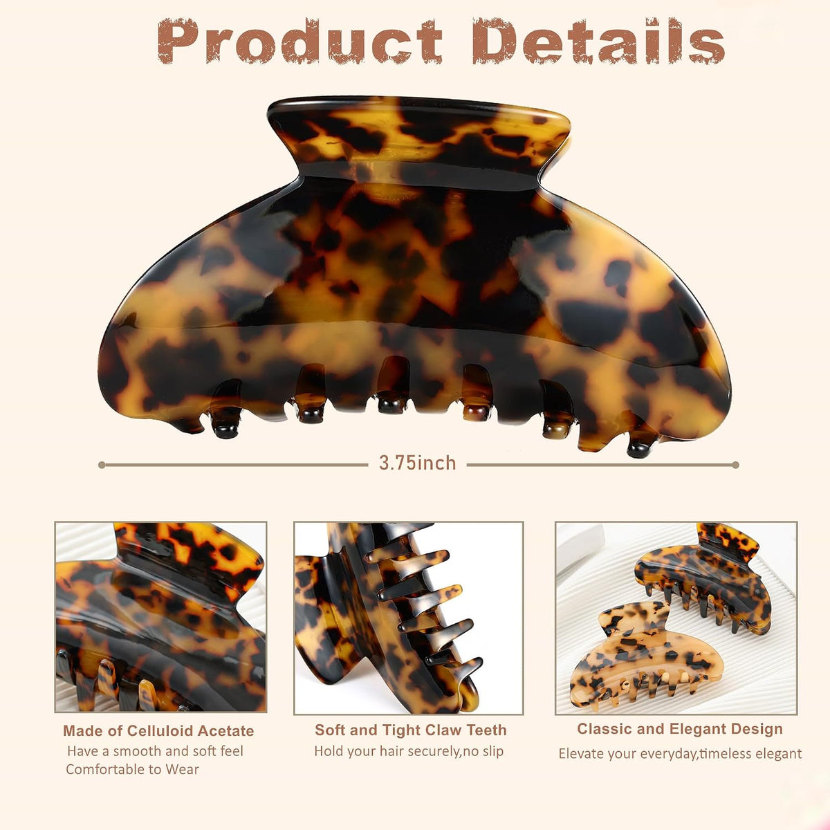 2 Pcs Large Hair Claw Clips Tortoise Shell Big Claw Hair Clips for Thick Hair Strong Hold No Slip Grip Hair Jaw Clips for Women
