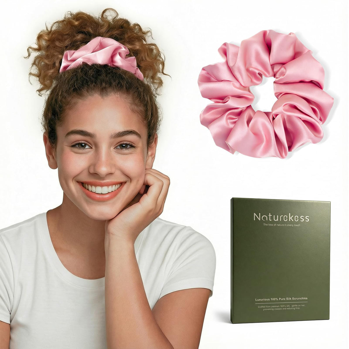 100% Mulberry Silk Scrunchies for Women, Oversized XL Hair Tie for Sleeping, Gentle No Damage Hair Accessory for All Hair Types, Soft Pure Silk Ponytail Holder