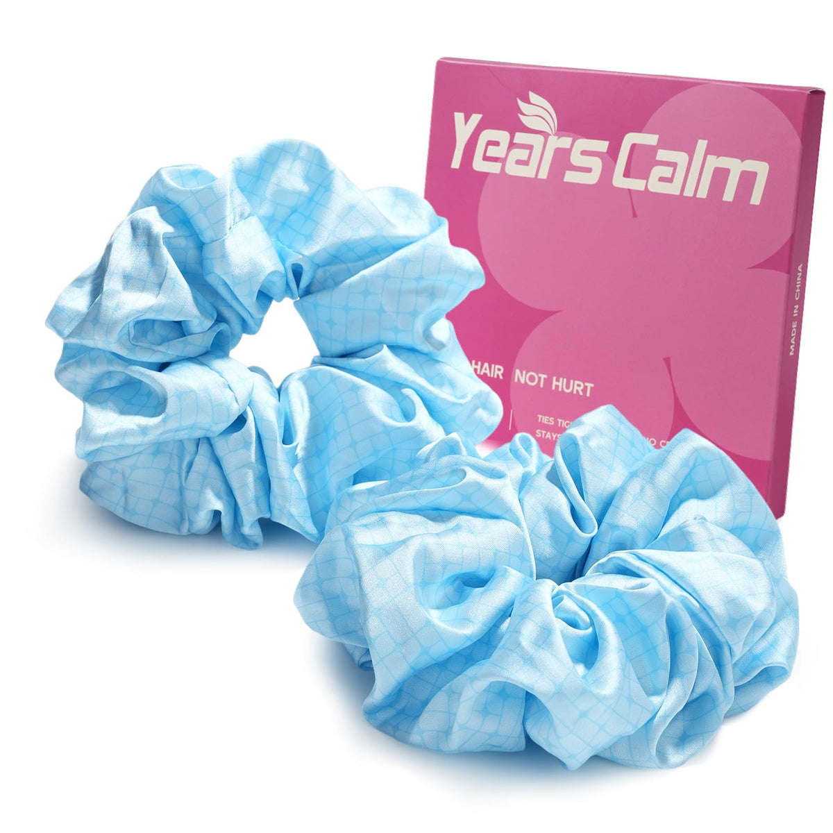 Years calm Satin Scrunchies For Women, No Pull, 2PC Thick Hair Ties，Pink