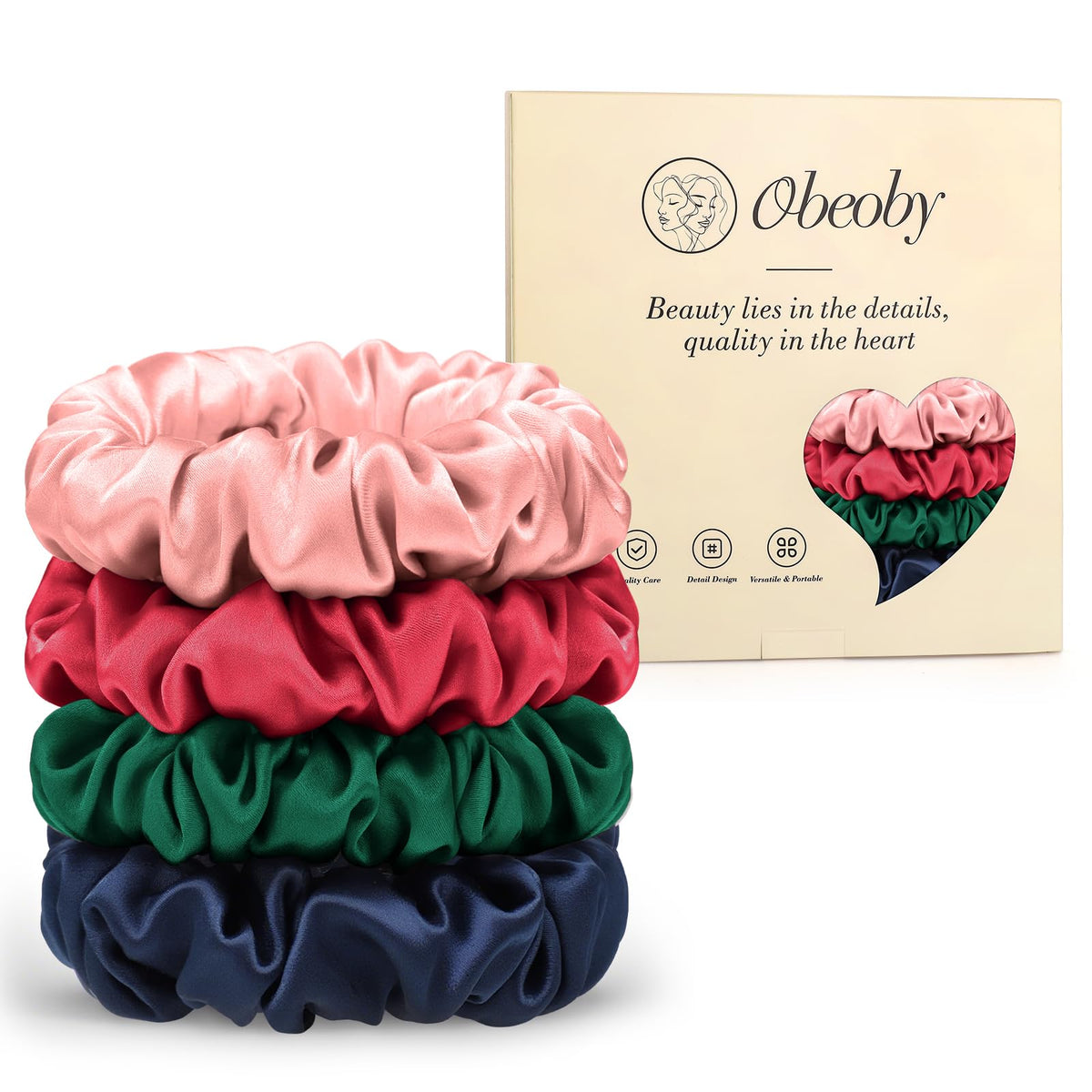 4 Pcs Mulberry Silk Scrunchies for Hair Sleep, No Damag Frizz Control