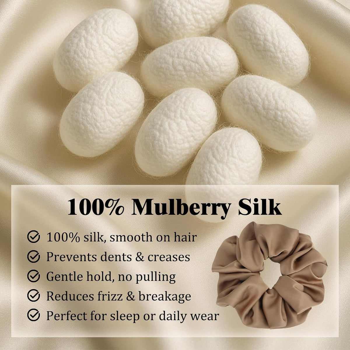 100% Mulberry Silk Scrunchies for Women, Oversized XL Hair Tie for Sleeping, Gentle No Damage Hair Accessory for All Hair Types, Soft Pure Silk Ponytail Holder