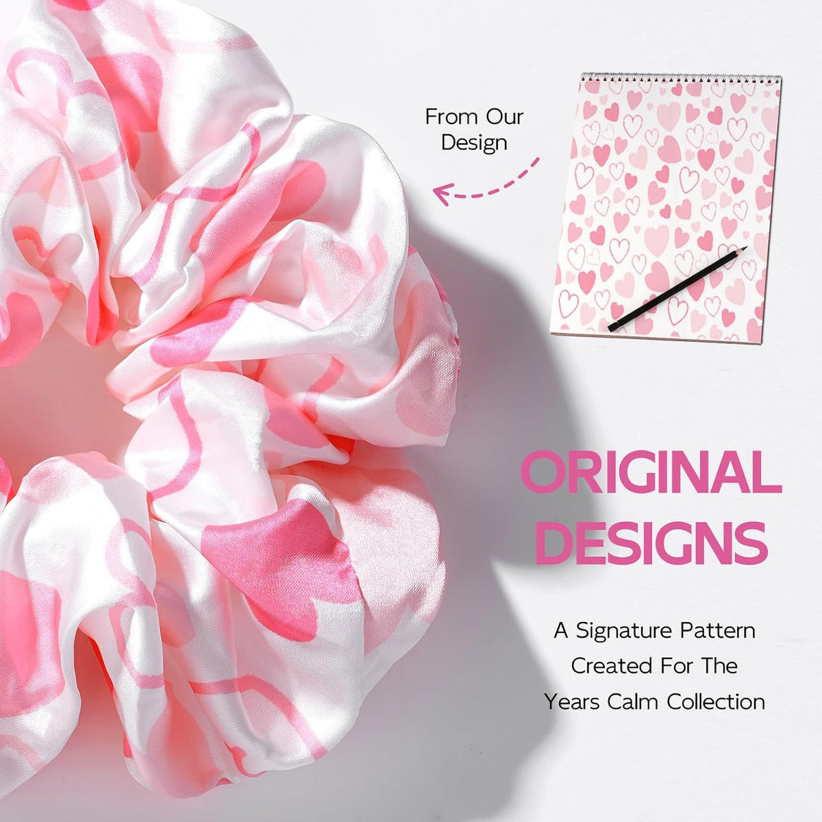 Years calm Satin Scrunchies For Women, No Pull, 2PC Thick Hair Ties，Pink